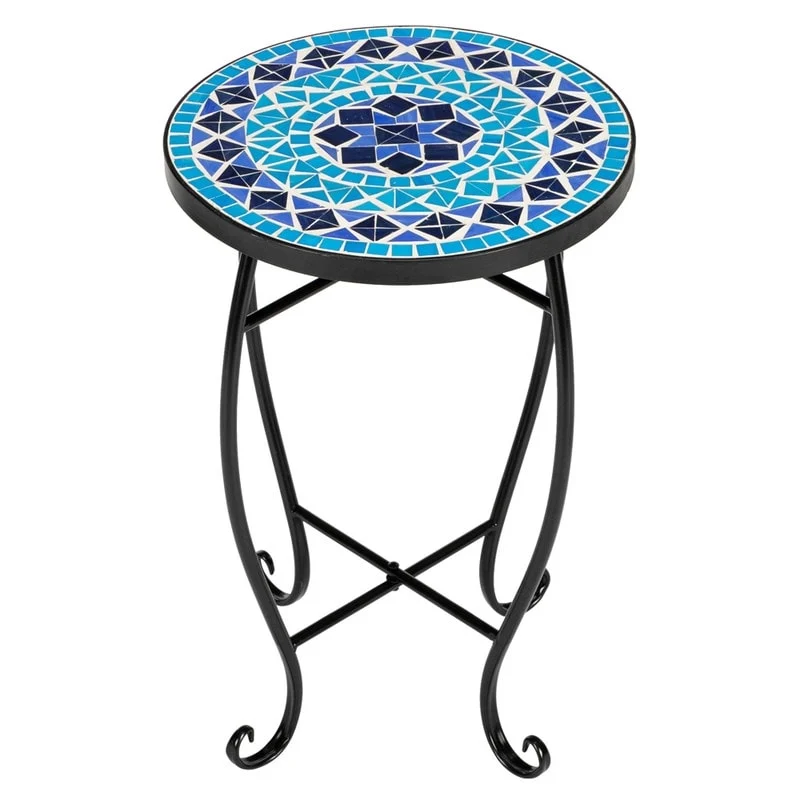 Mosaic Round Terrace Bistro Table Side Table With Coloured Glass