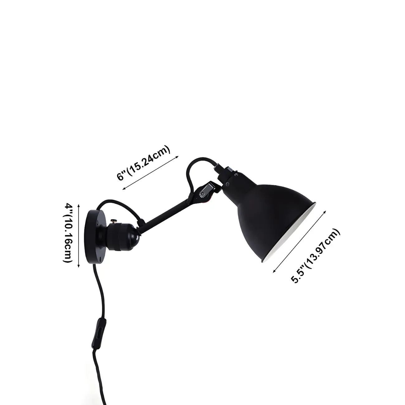 White Inner Shade Black Metal Swing Arm Wall Light