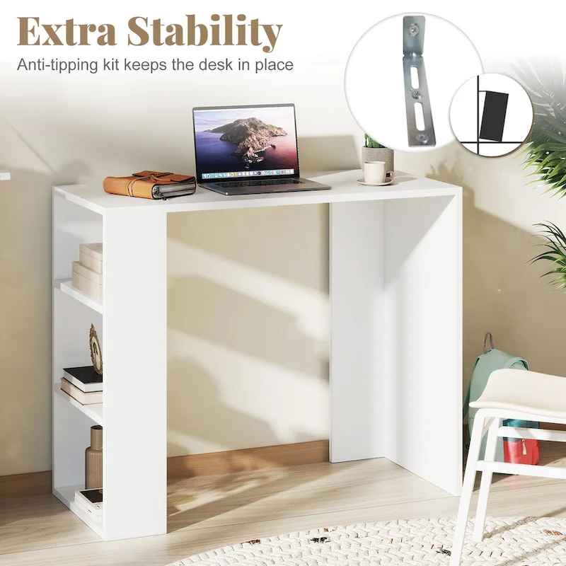 Gymax 36  Compact Writing Desk w/ 3 Open Shelves Freestanding