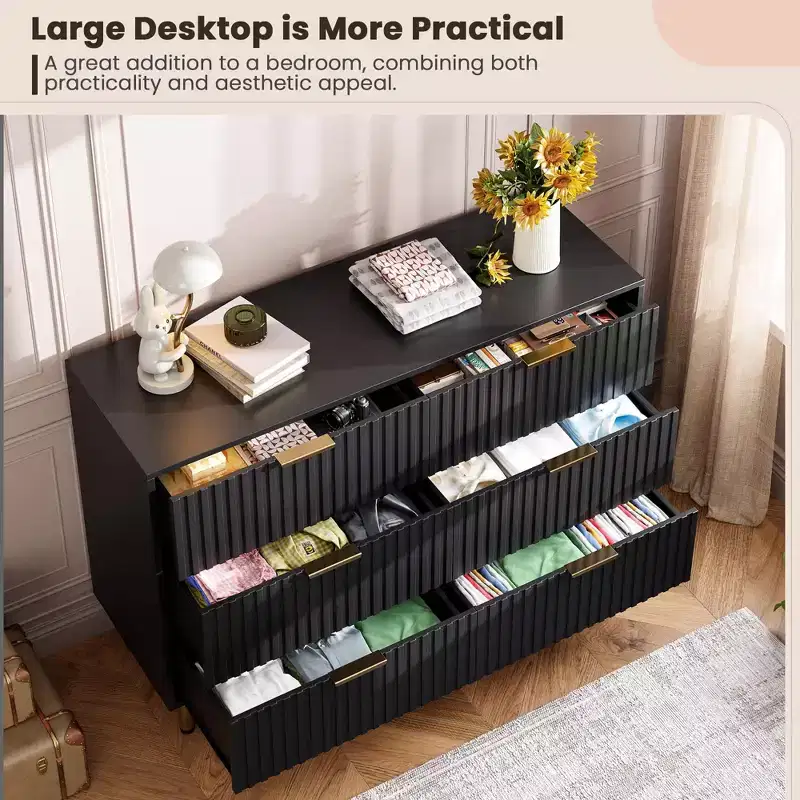 Modern Fluted Dresser for Bedroom with 8 Drawers, Deep Drawers & Wide Modern Top, Long Large Double Dresser TV Stand and Storage Organizer