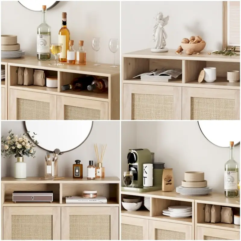 Modern Rattan Buffet Cabinet - 62.9D x 15.7W x 36.2H