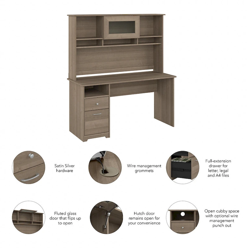 Cabot 60W Computer Desk with Hutch in Espresso Oak by Bush Furniture