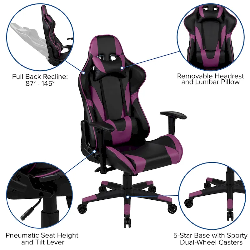 Racing Gaming Ergonomic Chair with Fully Reclining Back in Red LeatherSoft