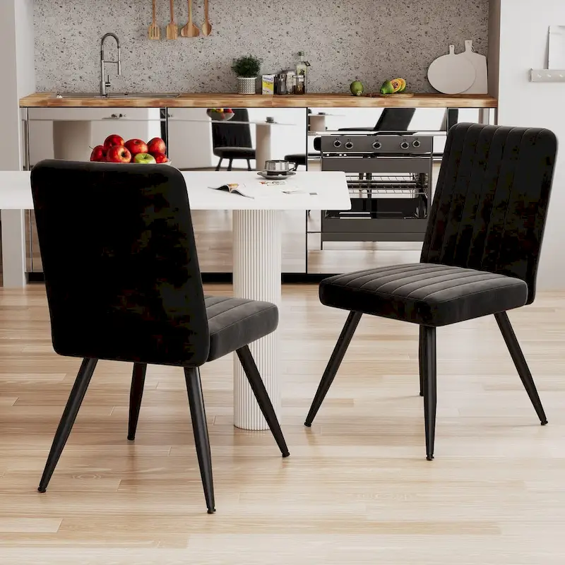 Black Dining Chairs Set of 2, Velevt Dining Room Chairs Upholstered Armless Chairs Kitchen Side Chairs