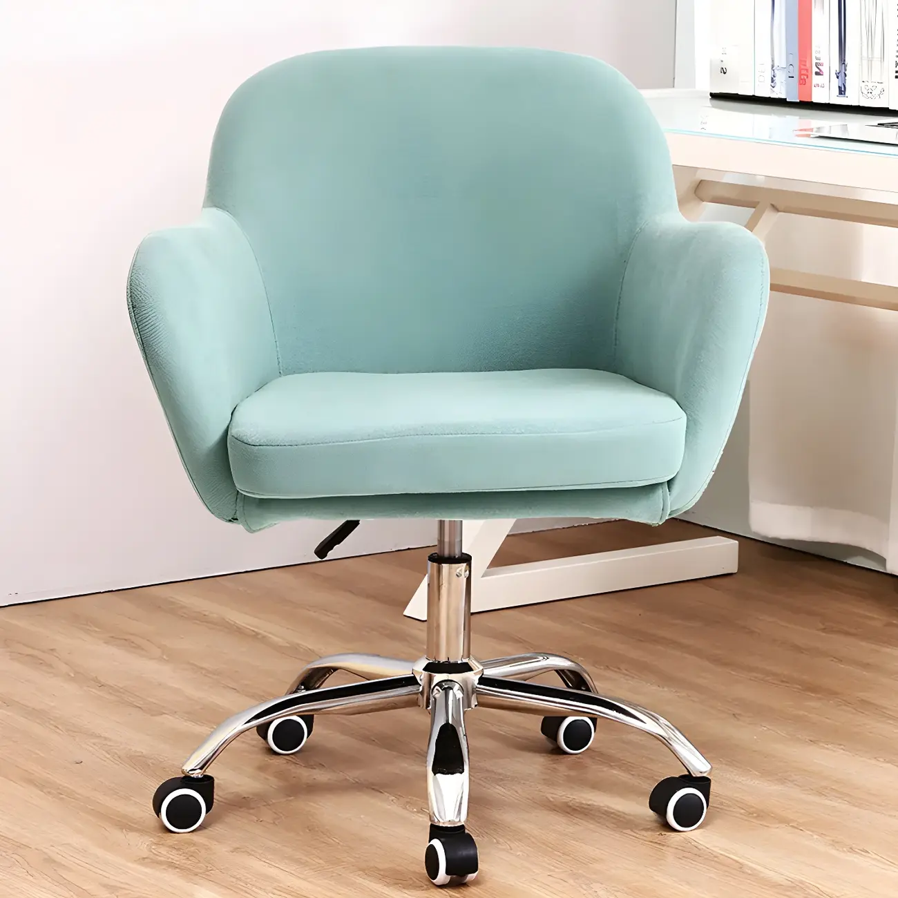 Low-back Green Fabric Swivel Armrest Office Chair