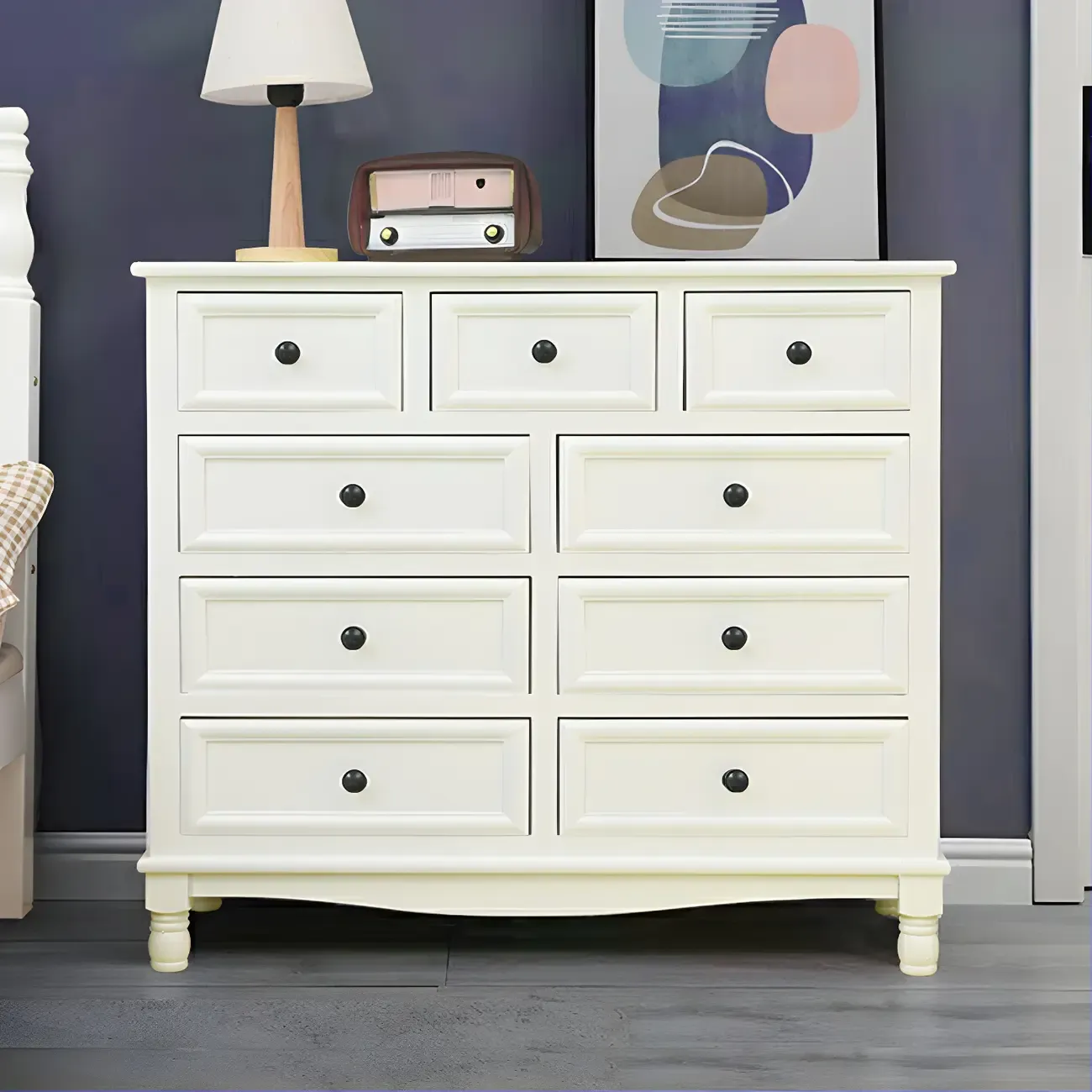 Classic Ivory Wood Bun Feet Drawers Storage Chest
