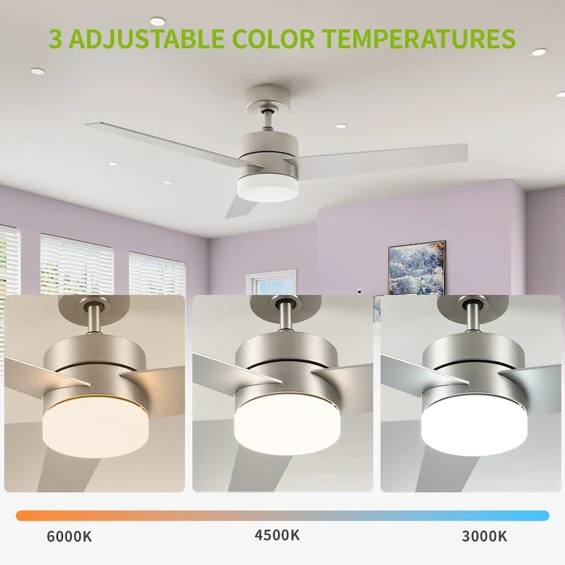 Modern Ceiling Fan with Adjustable LED Light and Remote Control, with 3 Blades - 52