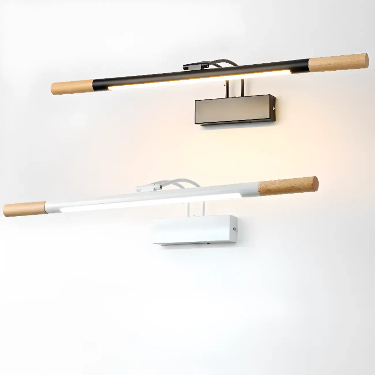 Modern White LED Bathroom Vanity Light with Wood Accent