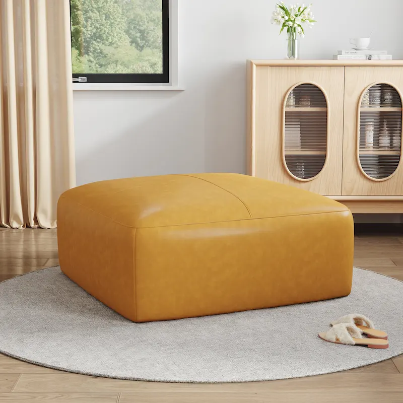 35 Genuine Leather Ottoman, Upholstered Ottoman for Living Room
