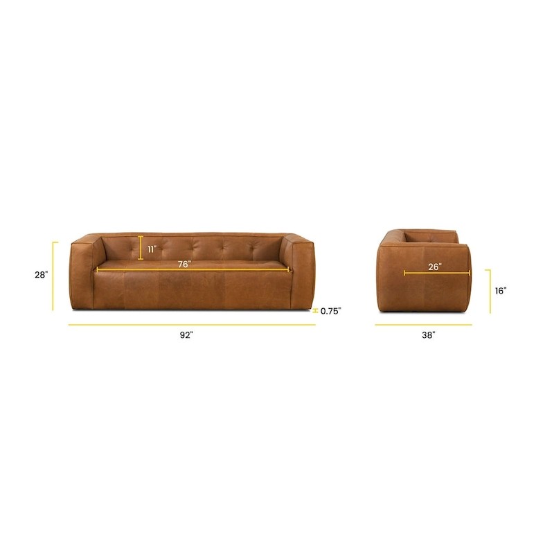 Poly & Bark Capa 92 Sofa - Full Grain Genuine Italian Leather