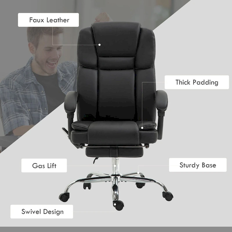 Massage Office Chair with 6 Vibration Points, Heated Reclining Computer Chair,Swivel Chair with Adjustable Height and Footrest