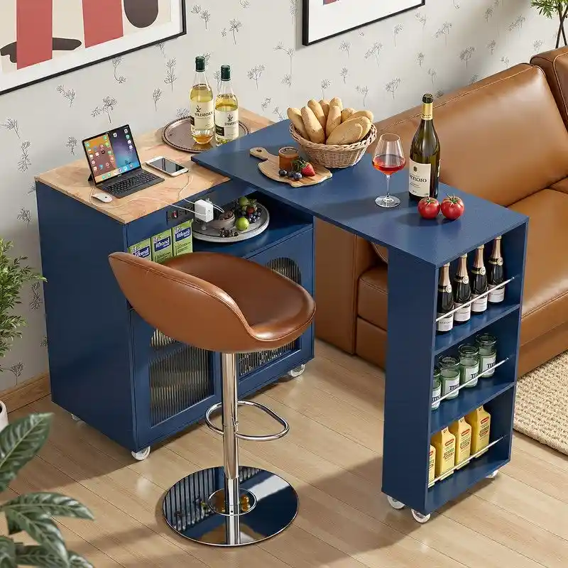 Randy Rolling Kitchen Island With Extended Table