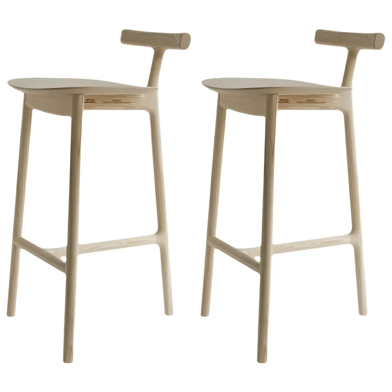 Natural Tripod Ash Wood Fabric Armless Bar Stool