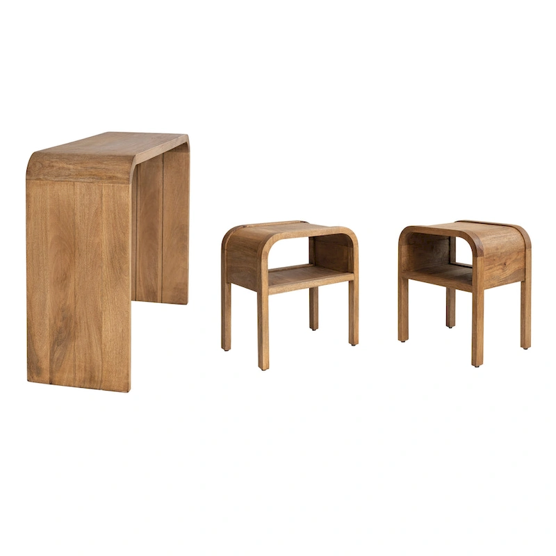 Wood Waterfall Edge Table and 2 Nesting Side Tables - 45.0L x 14.0W x 30.0H