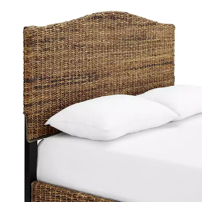 Queen Serena Bed Banana Leaf - Crosley: Coastal Style Plywood & Wood Frame, Curved Headboard Design