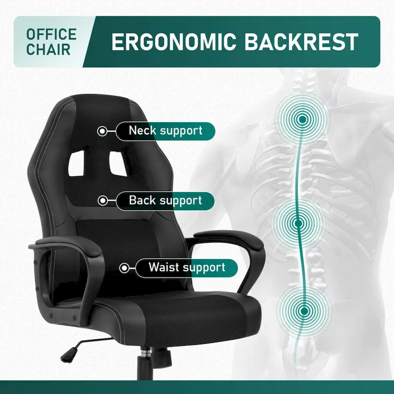 Zane Modern Black Adjustable Height Ergonomic Swivel Office Chair with Lumbar Vibration Massage