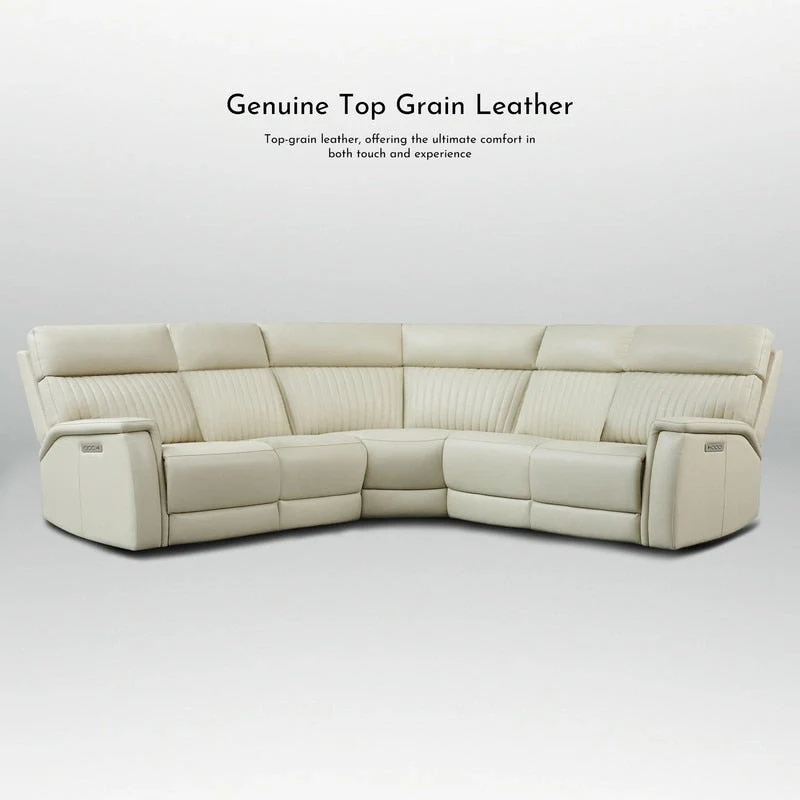 Genuine Leather Power Recliner Sectional with Power Ajustable Headrest and Lumbar, Zero Gravity, 2StationaryArmlesschairs