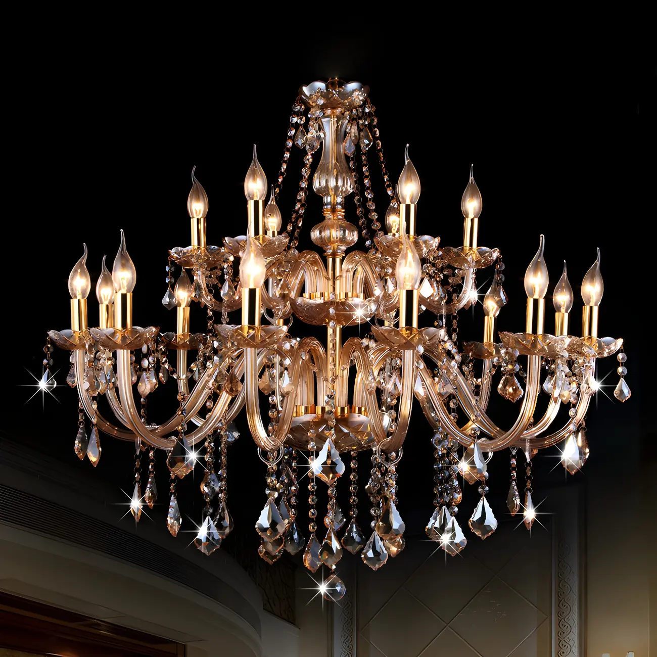 Mid-Century Luxurious Crystal Candelabra Chandelier
