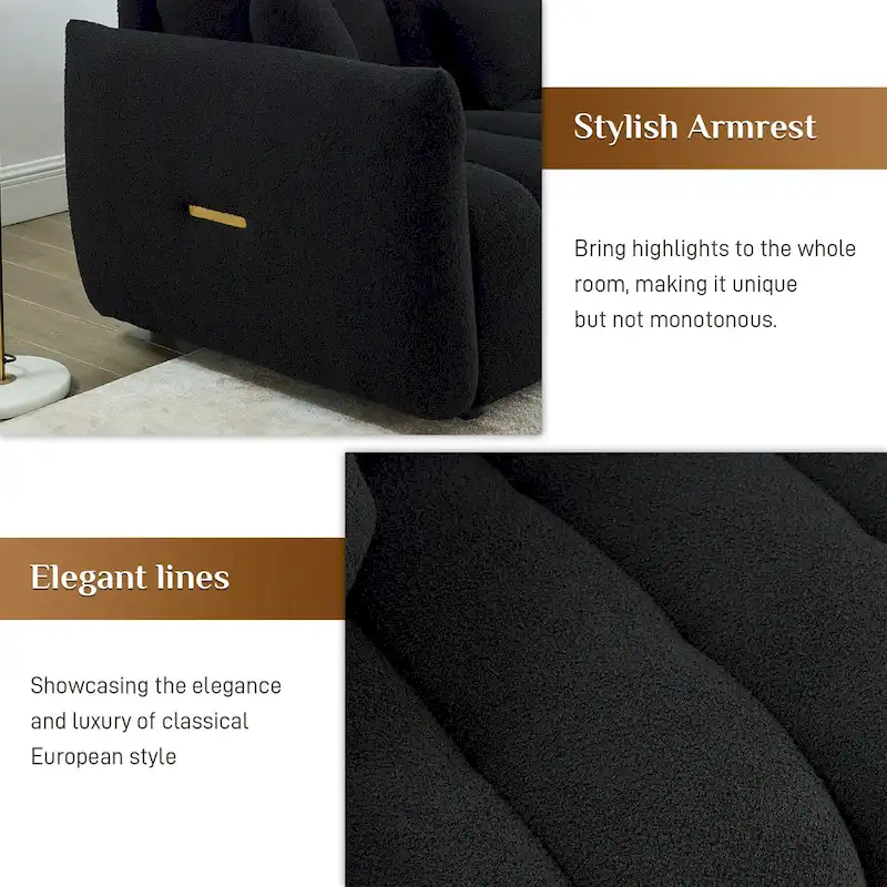 Ouyessir Overstuffed Upholstered Deep Seat Soft Fabric Sofa with 3 Pillows