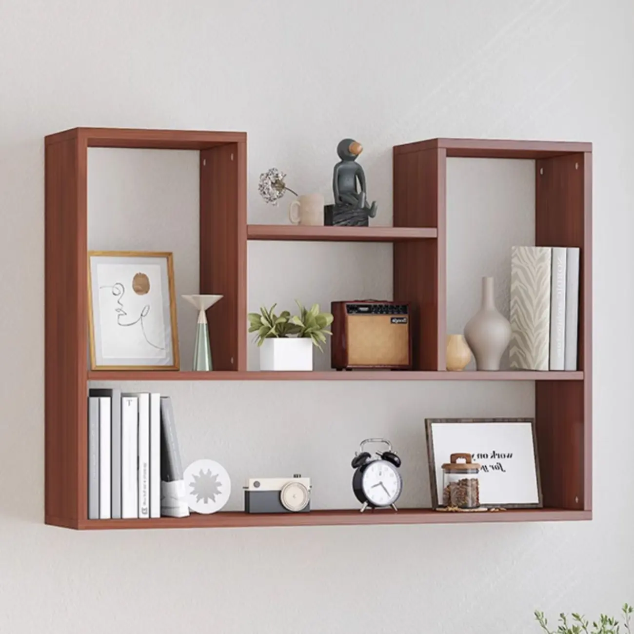 Modern Wooden 3-Tier Open Back Wall-Mounted Bookcase
