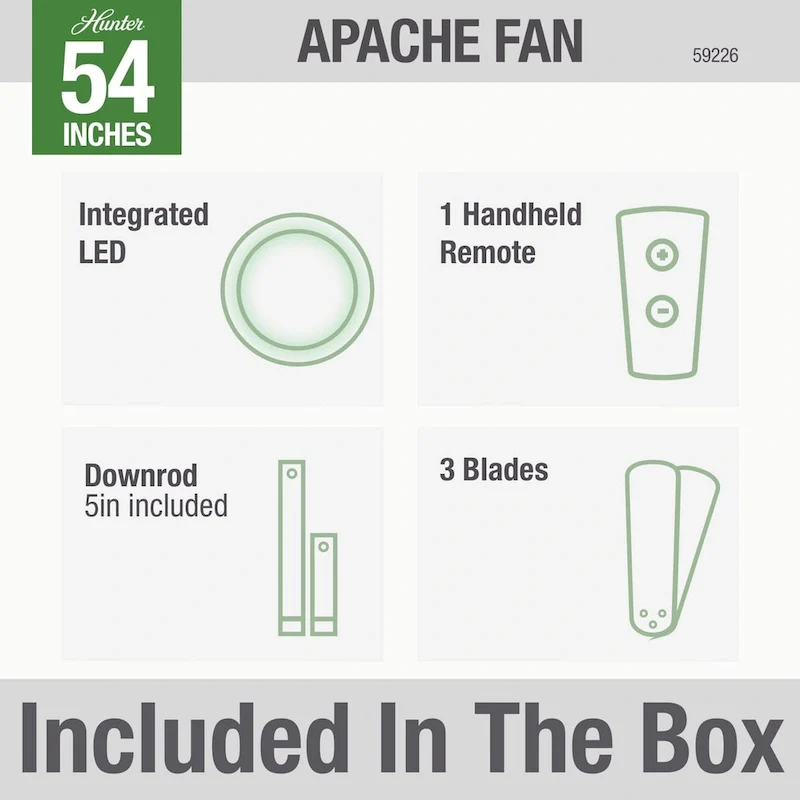 Hunter 54  Apache WiFi Ceiling Fan with LED Light Kit and Handheld Remote - Industrial - SMART FAN!