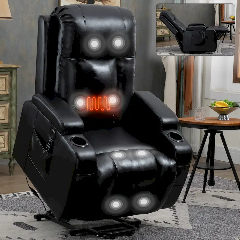 Black Power Lift Recliner with Massage, Heat & Heavy Duty Frame