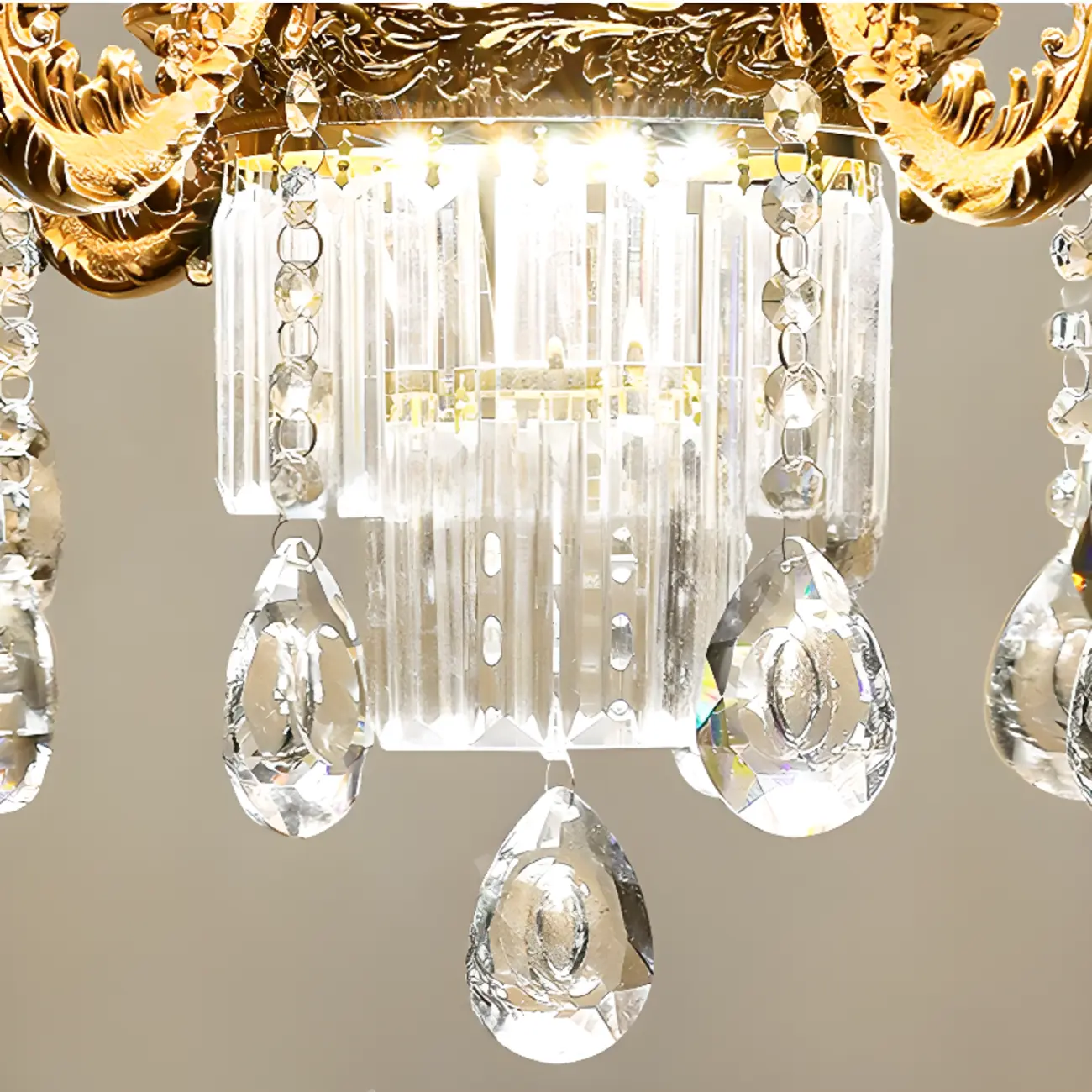 Adjustable Luxury Gold Flower Shape Clear Glass Chandelier