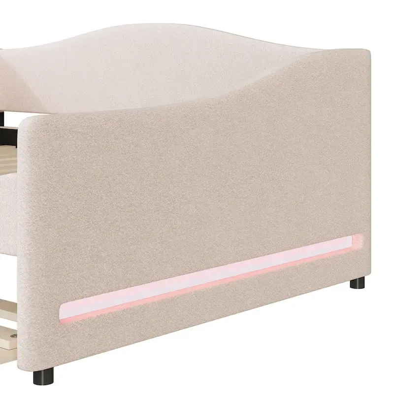 Full Teddy Fleece Daybed with Trundle and LED Lights