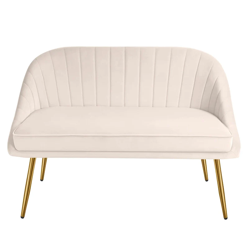 Tufted Contemporary Loveseat Sofa Chair With Gold Metal Legs Two-Seat Sofa for Living Room Bedroom