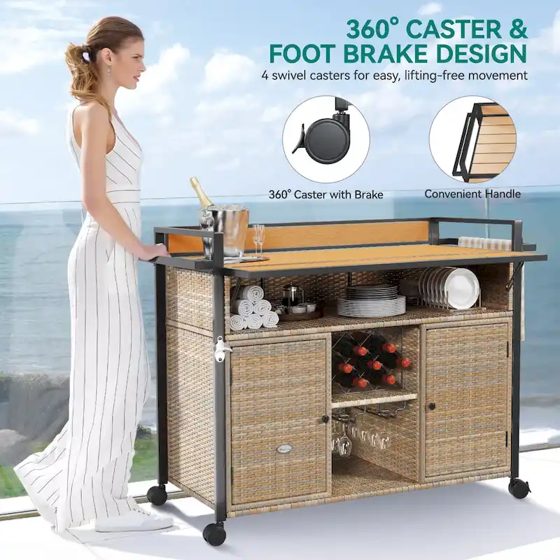 54.3 Wicker Bar Cart