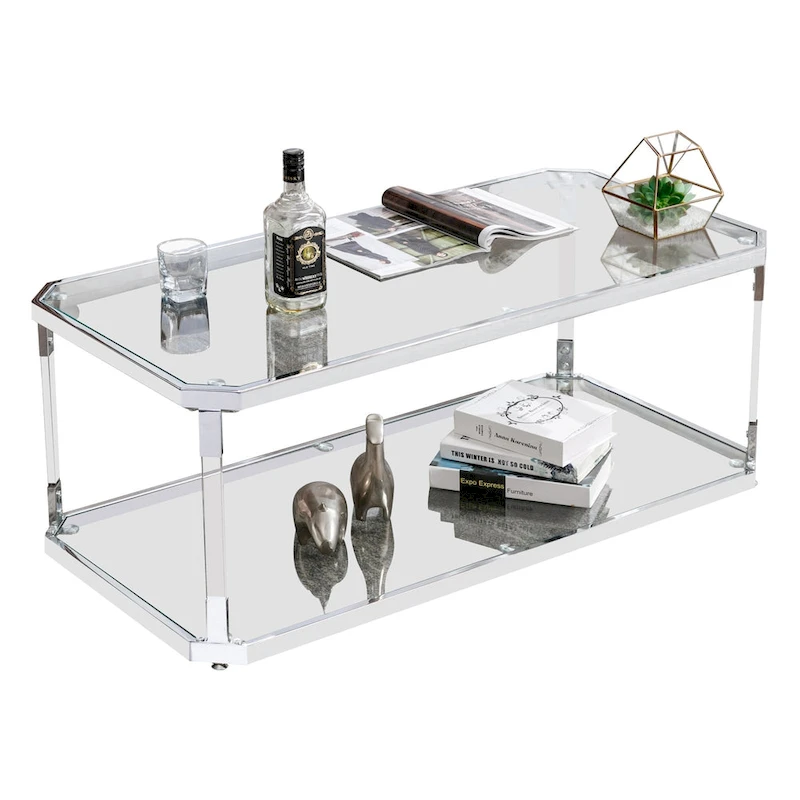 Chrome Coffee Tables Glass Coffee Table with Shelf