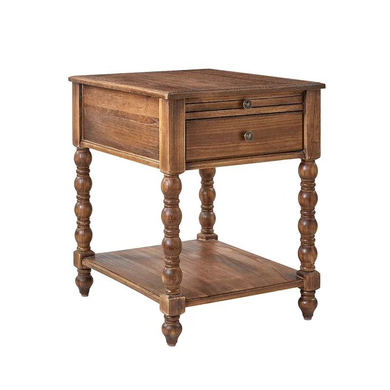 Eric Traditional 26 Tall Solid Wood End Table with USB by HULALA HOME