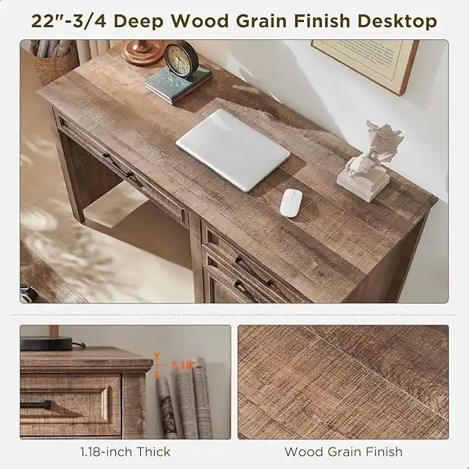 Modern Farmhouse Home Office Desk, Computer Desk with File Cabinet