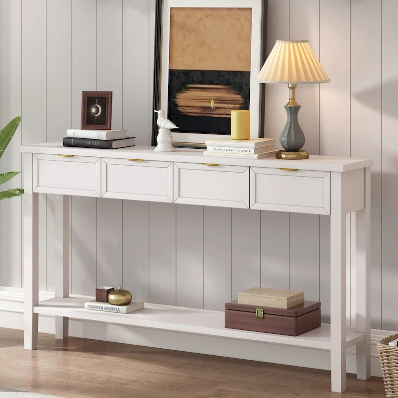 High-Quality Entryway Console Table with 4 Spacious Drawers & 1 Bottom Shelf