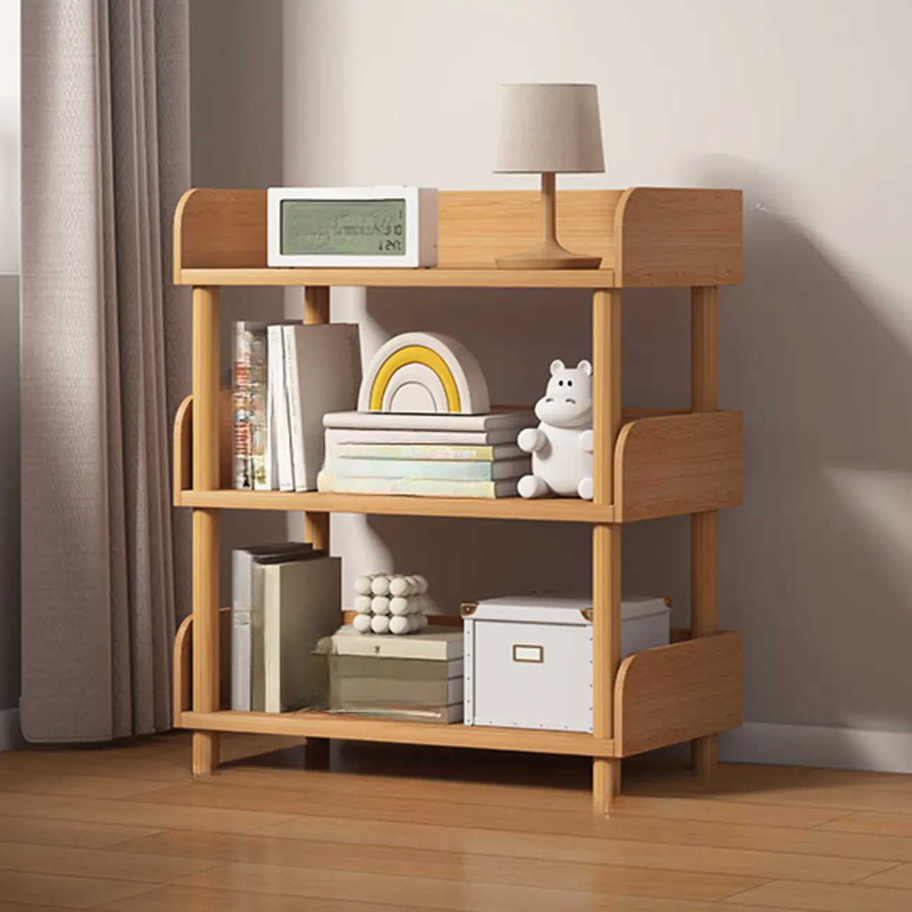 Vertical Natural Multi-Shelf Open Back Wood Bookcase