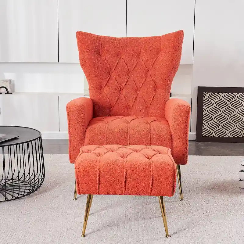 Upholstered Wingback Chair with Ottoman
