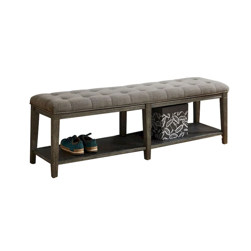 Wooden Bench with Button Tufted Seat