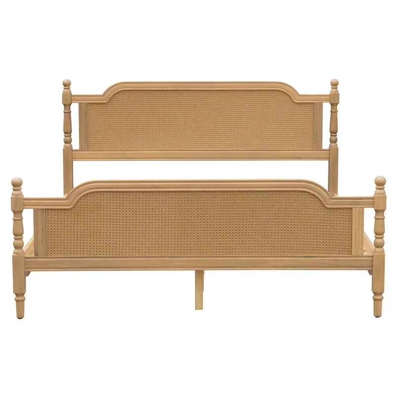 Traditional Style Rattan Bed Frame, No Box Spring Needed