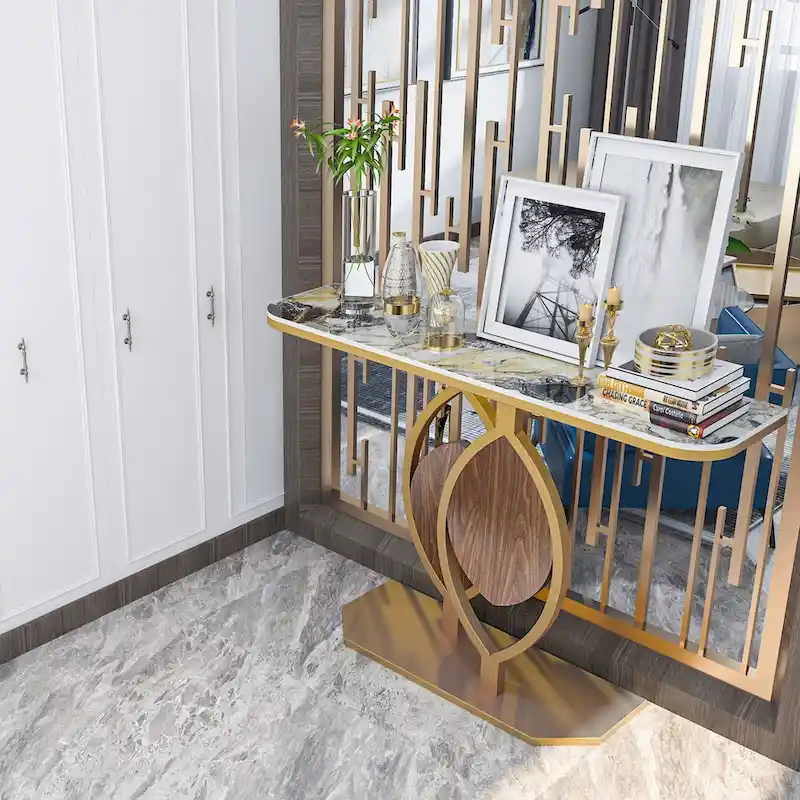 48 Modern Console Marble Table with Gold Base Entryway Living Room - 48x12x31
