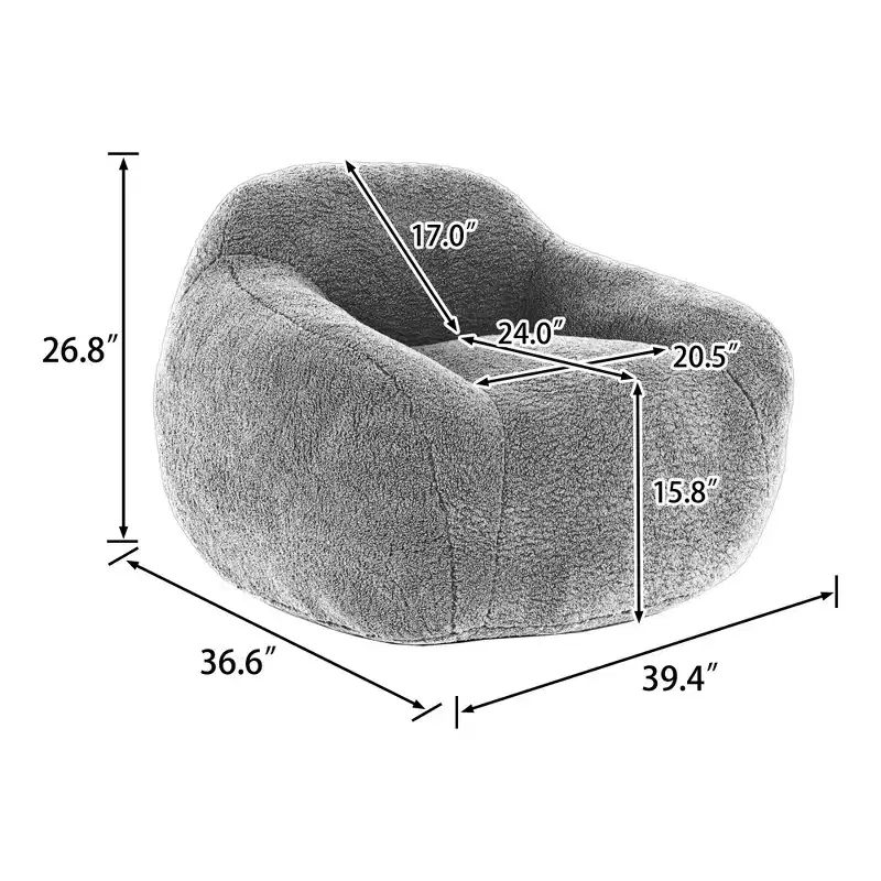 Light Gray / Off White / Rose Red Faux Fur Bean Bag Chair with Armrest — 1 Adult