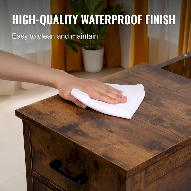 Natural Wood Particle Board End Table with Drawer and Power Strip - 23.98 L x 14.02 W x 24.02 H