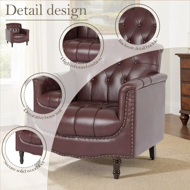PU Leather Tufted Accent Chair with Nailhead Trim Armchair