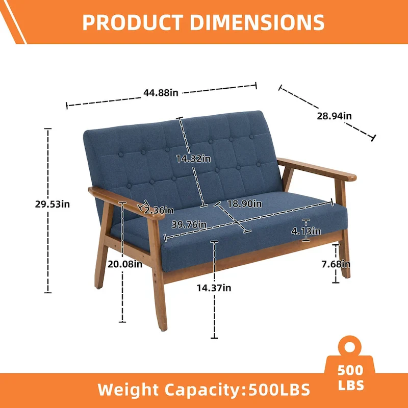 Mid-Century Linen/PU Upholstered Wood Frame Tufted Loveseat Sofa