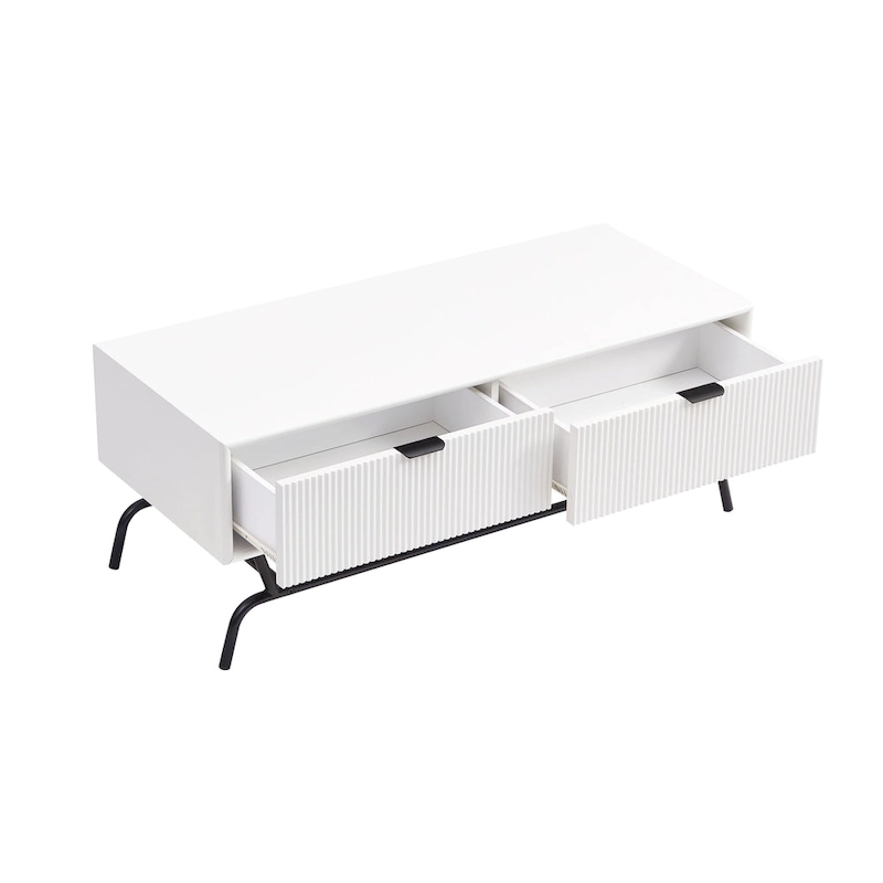 DH BASIC Modern 42-inch 2-Drawers Coffee Table with Metal Legs by Denhour