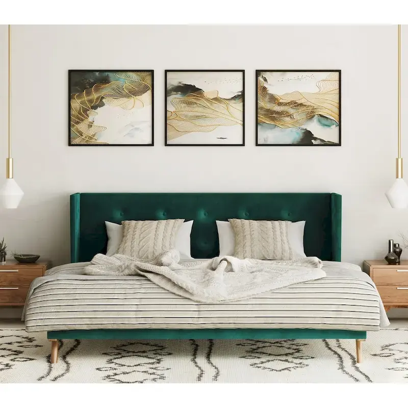 Carson Carrington Uddesbo Modern Green Fabric & Walnut Bed