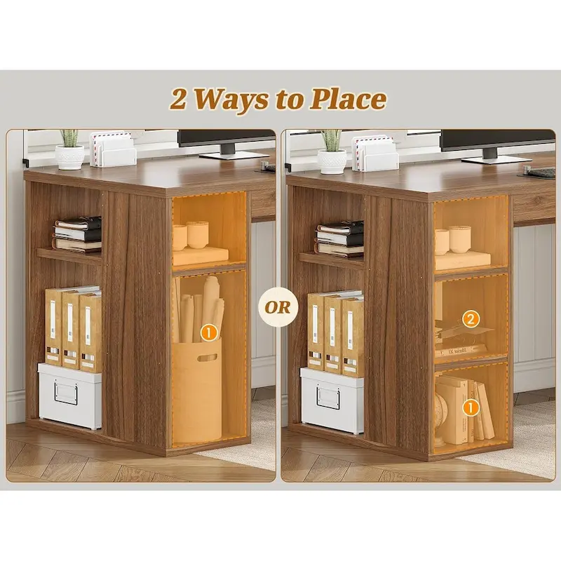 96.5 Computer Desk 3 Drawers Home Office Desk 8 Open Shelves