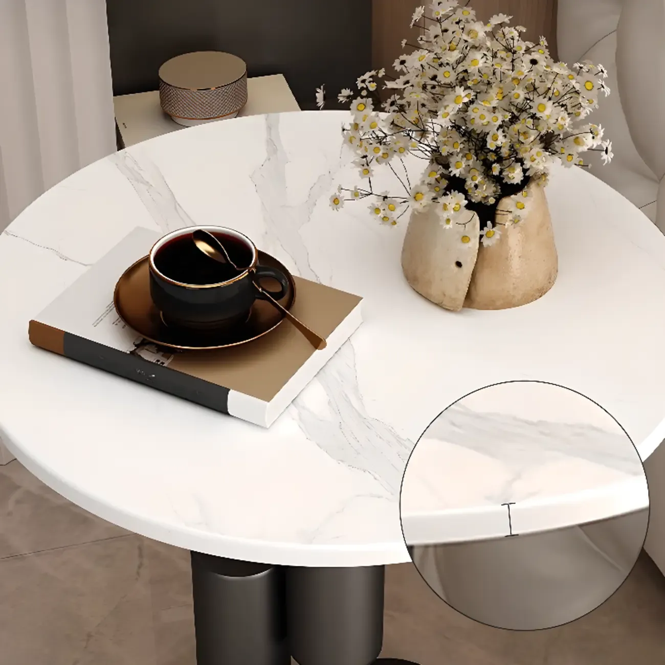 Glam Round Stone Top End Table Abstract Base