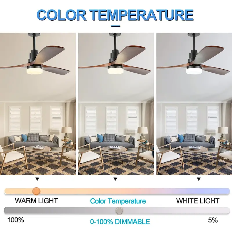 52  Farmhouse Solid Wood Ceiling Fan with Dimmable LED Light, 3-Speed Reversible Ceiling Fan with Remote
