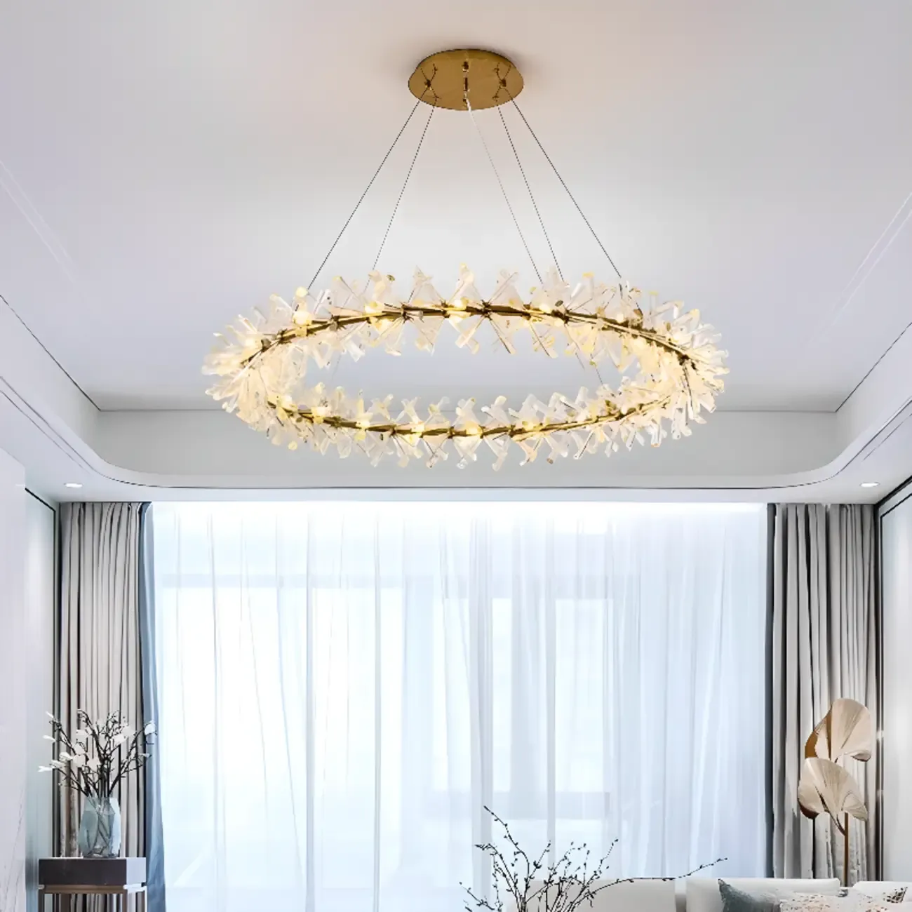 Gold Circular Crystal Chandelier Modern Design Light