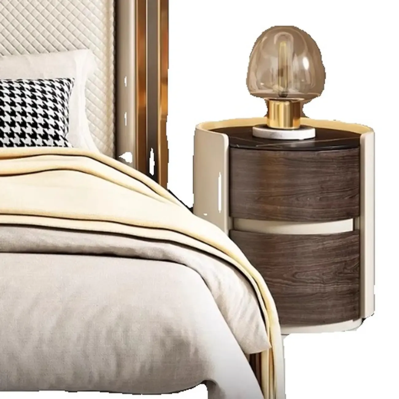 Narrow Pine Wood Soft-Close 2 Tier Round Bedside Table